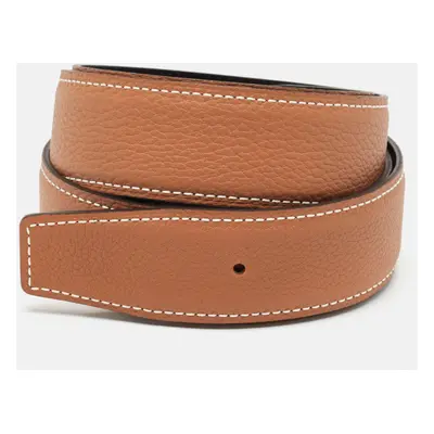 Hermes Gold/Noir Togo and Box Leather Reversible Belt Strap