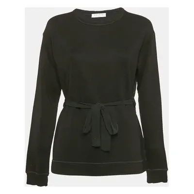 Sandro Black Knit and Satin Waist Tie-Up Detail Top