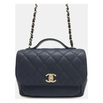 Chanel Matelasse Business Affinity Shoulder Bag Navy Caviar Leather