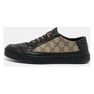 Gucci Black/Beige Leather and GG Supreme Canvas Low Top Sneakers Size