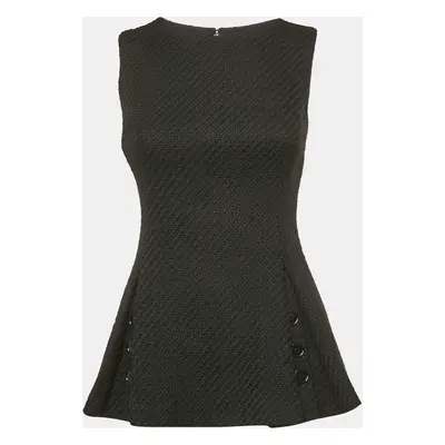 Christian Dior Black Textured Wool Pleated Top