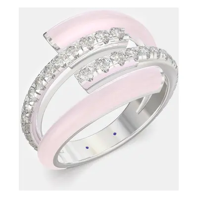 Light Pink Ceramic Sterling Silver Lab Grown Diamond Bypass Single Row Accented Ring US