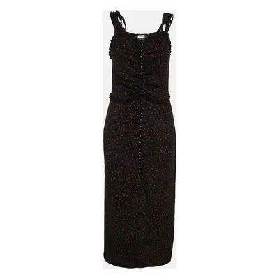 Magda Butrym Black Polka Dots Print Silk Ruffled Midi Dress