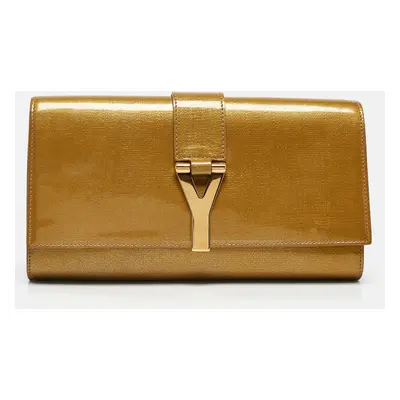 Yves Saint Laurent Gold Patent Leather Y-Ligne Flap Clutch