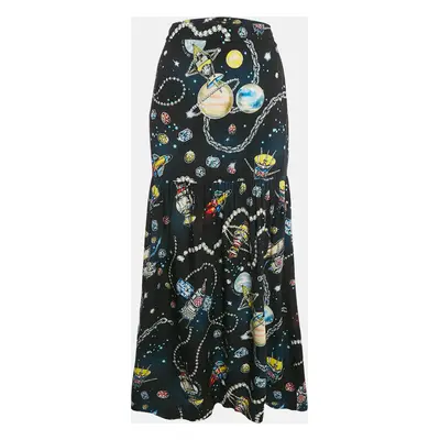 Moschino Black Jewels Print Crepe Maxi Skirt