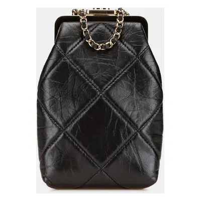 Chanel Black Small CC Quilted Lambskin Kisslock Frame Clutch