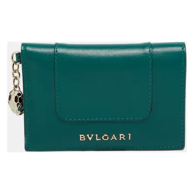 Bvlgari Green Leather Serpenti Forever Bifold Card Case