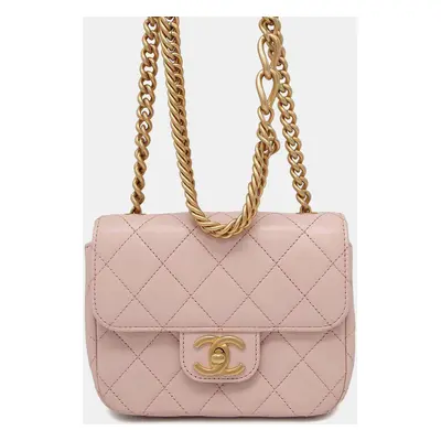 Chanel Pink Calf Leather Mini Matelasse Chain Shoulder Bag