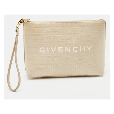 Givenchy Beige Monogram Coated Canvas Logo Detail 4G Pouch