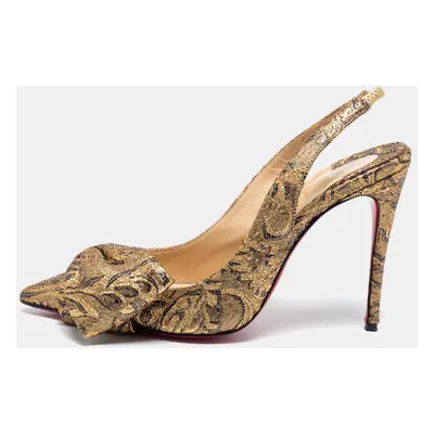 Christian Louboutin Gold Brocade Fabric Kirazissimo Slingback Sandals Size 37.5