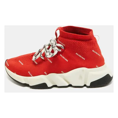 Balenciaga Red Knit Fabric Speed High Top Sneakers Size