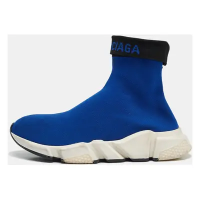 Balenciaga Blue Knit Fabric Speed Trainer High Top Sneakers Size