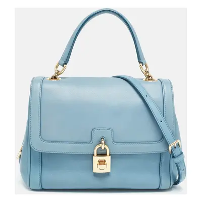 Dolce & Gabbana Light Blue Leather Padlock Top Handle Bag