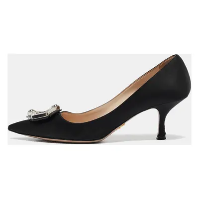 Prada Black Satin Crystal Embellished Pointed Toe Pumps Size