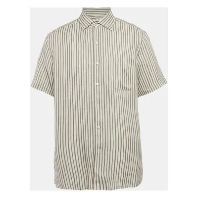 Loro Piana Grey Stripe Linen Short Sleeve Shirt