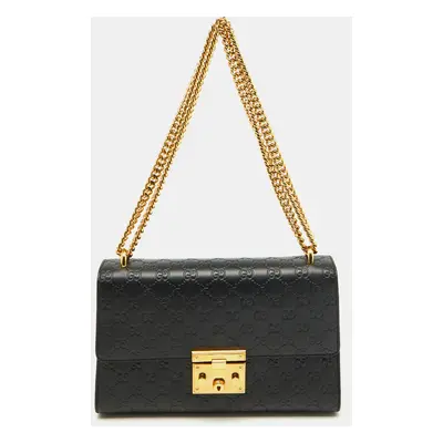 Gucci Black Guccissima Leather Padlock Shoulder Bag