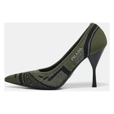 Prada Green/Black Printed Knit Fabric Pointed Toe Pumps Size