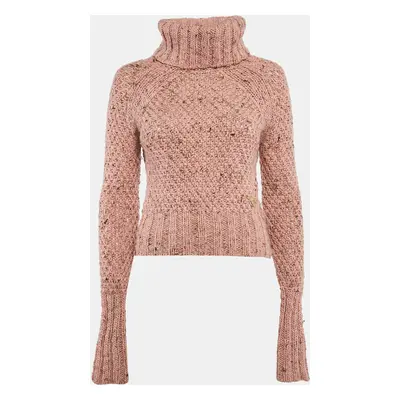 Moschino Jeans Pink Wool Crochet Turtle Neck Sweater