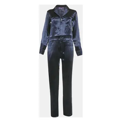 Ralph Lauren Purple Label Navy Blue Silk Lurex Long Sleeve Jumpsuit