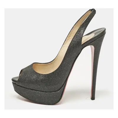 Christian Louboutin Grey Glitter Lady Peep Slingback Pumps Size