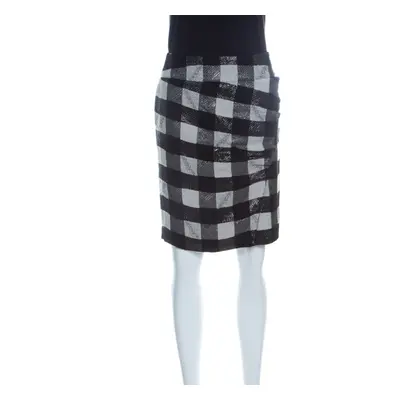 Emporio Armani Monochrome Checkered Lurex Knit Pencil Skirt