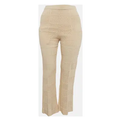 Sandro Cream Pointelle Knit Flared Pants