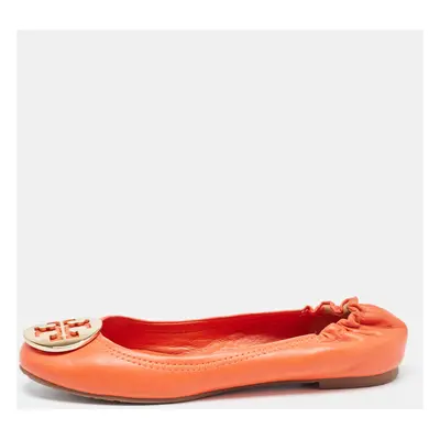 Tory Burch Orange Leather Minnie Scrunch Ballet Flats Size 36.5