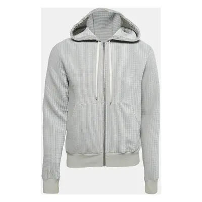 Hermes Grey Textured Nylon Zip-Up Hoodie