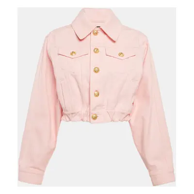 Balmain Pink Denim Buttoned Detailed Cropped Jacket