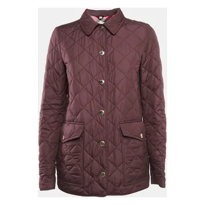 Burberry Burgundy Nylon Button Front Diamond Quilted Jacket