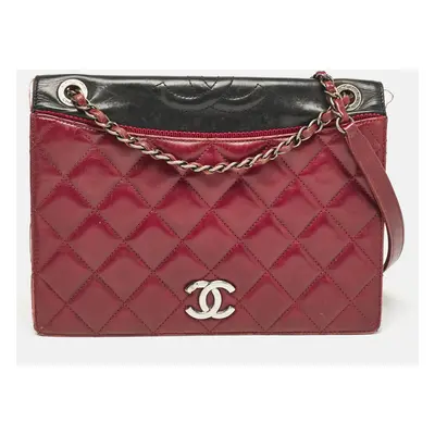 Chanel Burgundy/Black Quilted Leather and Canvas Medium Ballerine Flap Bag