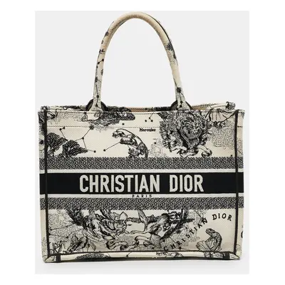 Dior Cream/Black Zodiac Embroidered Canvas Medium Book Tote