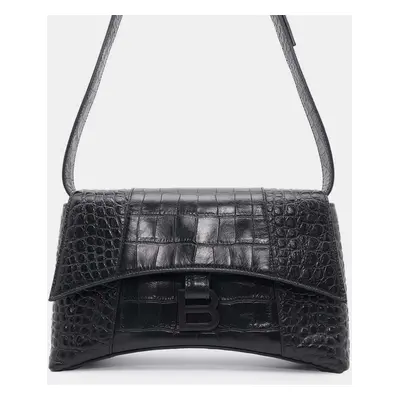 Balenciaga Downtown Shoulder Bag Black Embossed Leather Size