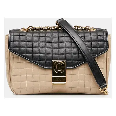 Celine Brown Medium Quilted C Crossbody Bag