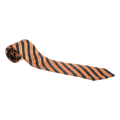 Giorgio Armani Vintage Orange and Black Diagonal Striped Silk Jacquard Tie