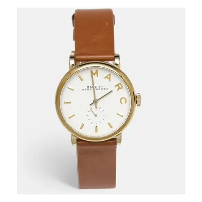 Marc By Marc Jacobs White Gold Plated Stainless Steel Leather Baker MBM1316 Women's Wristwatch