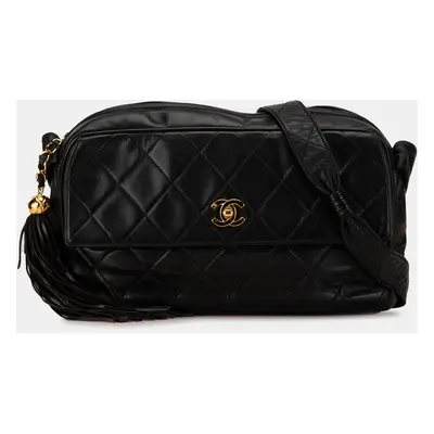 Chanel Black CC Quilted Lambskin Tassel Crossbody Bag