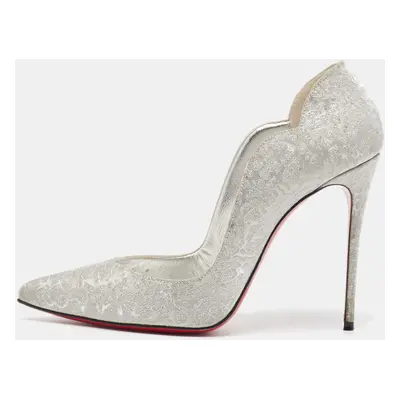 Christian Louboutin Silver Textured Glitter Hot Chick Pumps Size