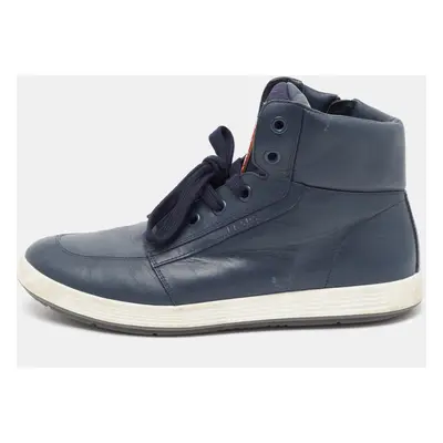 Prada Sport Blue Leather High Top Sneakers Size 41.5