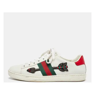 Gucci White Leather Embellished Arrow Ace Sneakers Size 37.5