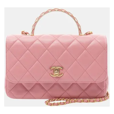 Chanel Pink Lambskin Leather Chain Flap Shoulder Bag