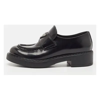 Prada Black Brushed Leather Slip On Loafers Size