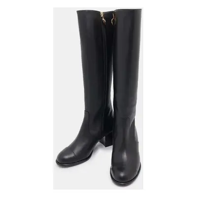 Chanel Knee-High Boots Black Calf Leather Size