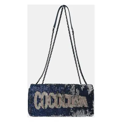 Chanel Blue Sequins Coco Cuba Flap Double Chain Shoulder Bag