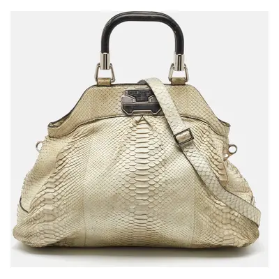 Celine Cream Python Frame Satchel