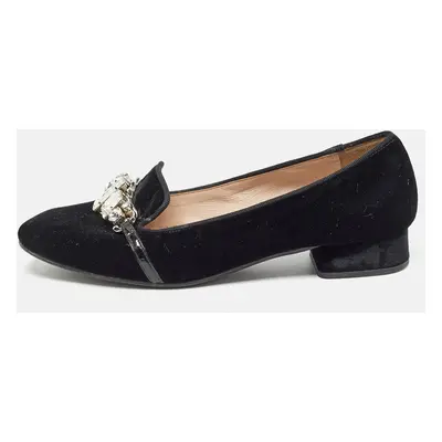 Miu Miu Black Velvet Crystal Embellished Smoking Slippers Size