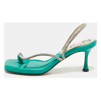 N°21 Green Leather Crystal Embellished Slingback Sandals Size