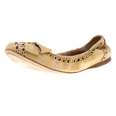 Miu Miu Beige Brogue Leather Scrunch Bow Ballet Flats Size 37.5