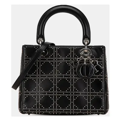 Dior Black Medium Lambskin Cannage Studded Supple Lady Dior