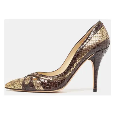 Jimmy Choo Brown/Gold Python Pointed Toe Pumps Size